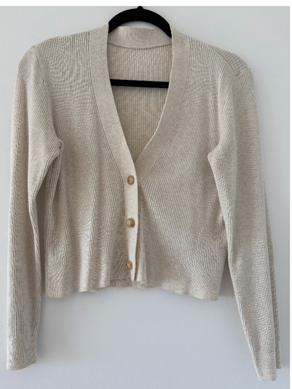 Uniqlo Beige V-Neck Button Front Cardigan
